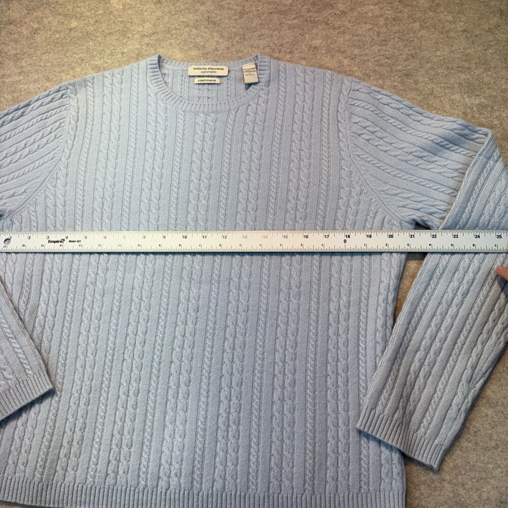 Valerie Stevens 100% Cashmere Cable Knit Sweater Powder Blue Size L - Picture 4 of 5